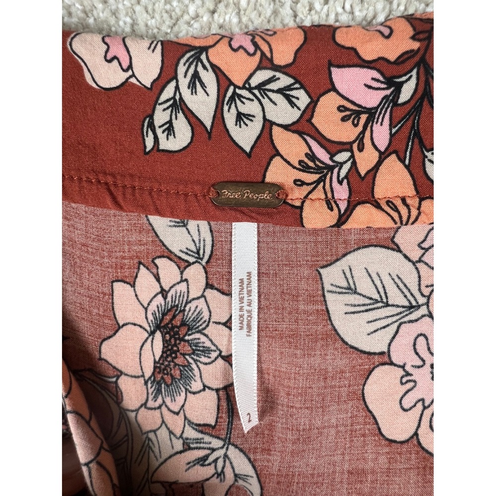 Free People Sunray Sarong Floral Faux Wrap Midi Skirt Rust Orange Womens 2 - Picture 7 of 11